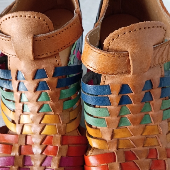 Huellas Mexicanas Leather Handmade Rainbow Block Heels Huarache Sandals  Size 7 - Picture 4 of 15
